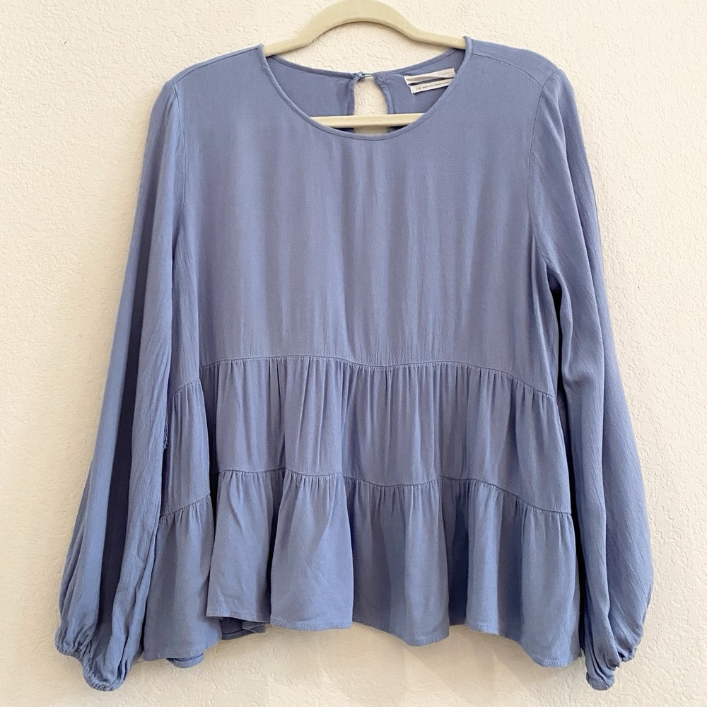 Urban Outfitters Tiered Blouse Top Blue‎ Large Rayon